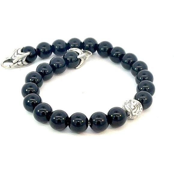David Yurman Onyx Engraved Spiritual Beads Bracelet 8" Silver Estate DY683 - Picture 4 of 5